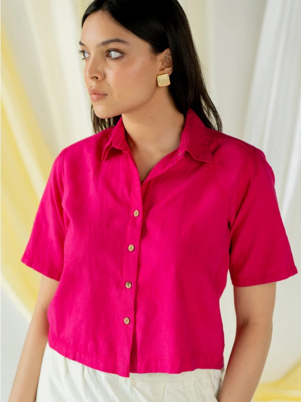 H&M Hot Pink Short-Sleeve Button-Down Shirt